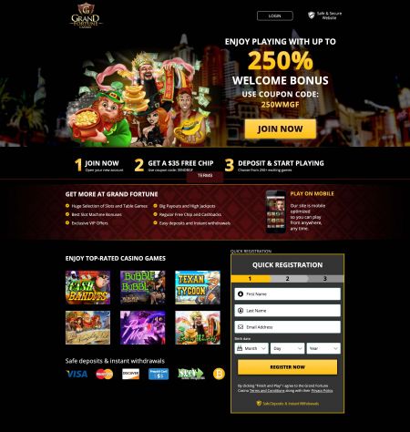 Grand Fortune online real money casino giving players that are new  free chips upon sign up