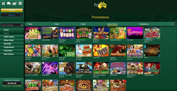 Fair Go Casino screenshot with large amount of slots