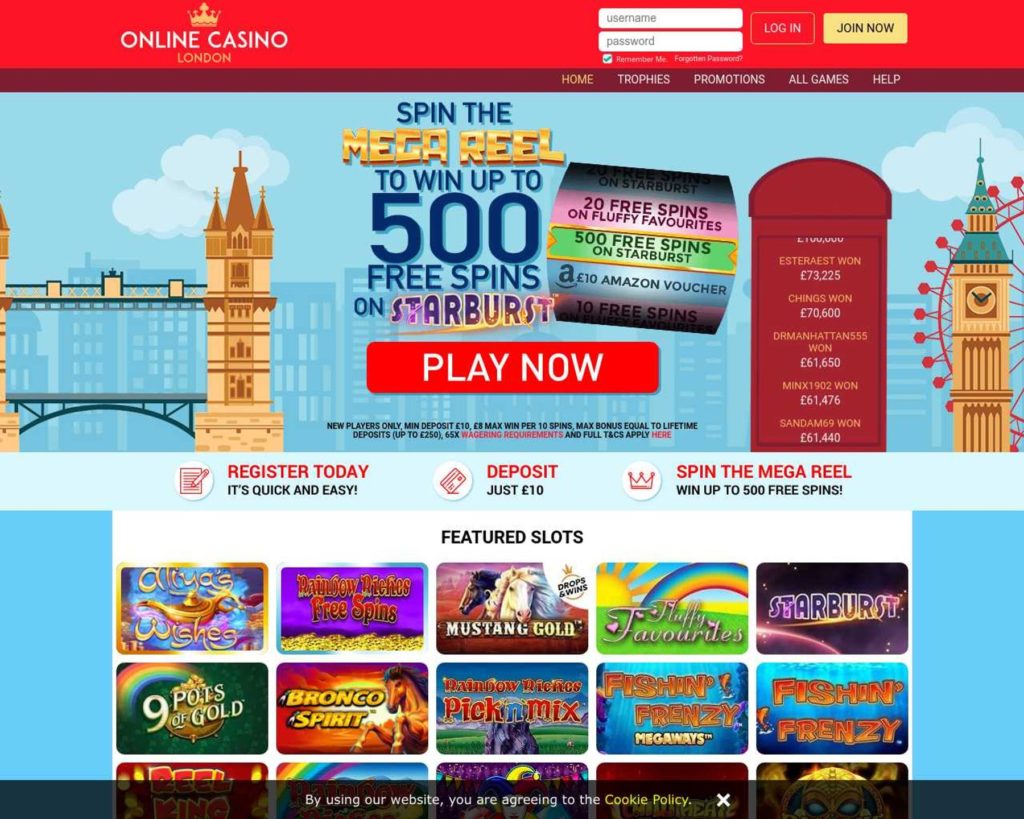 Online Casino London is a popular online real money casino with 500 free spins