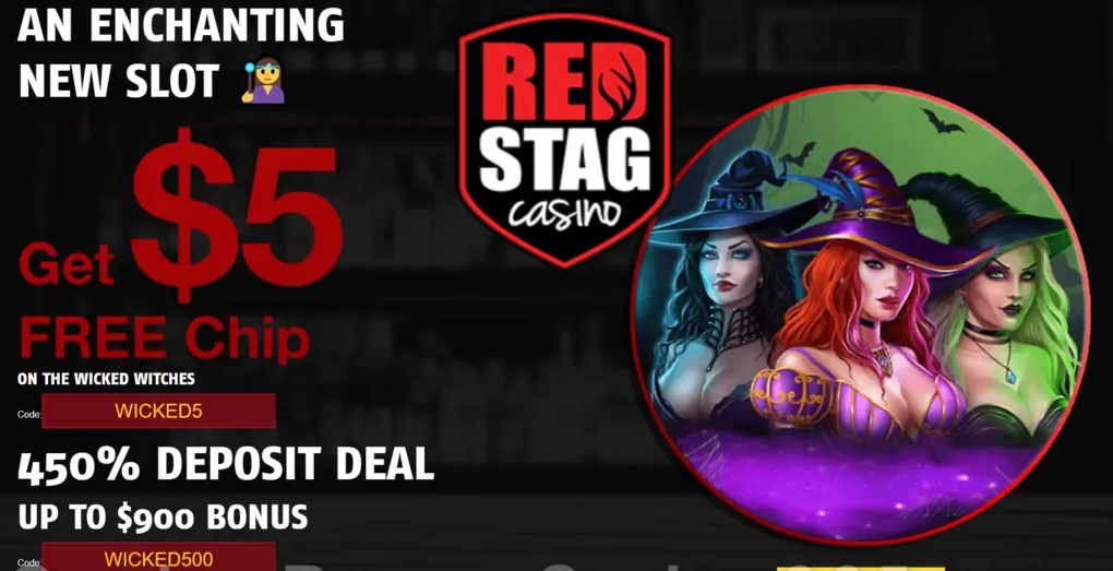 $5 free chip at Red Stag Casino Wicked Witches