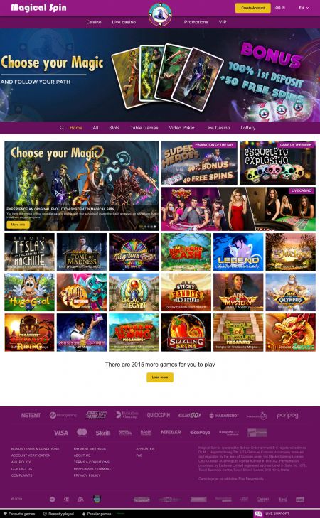 Magical Spin casino screenshot showing the large selection of casino games available