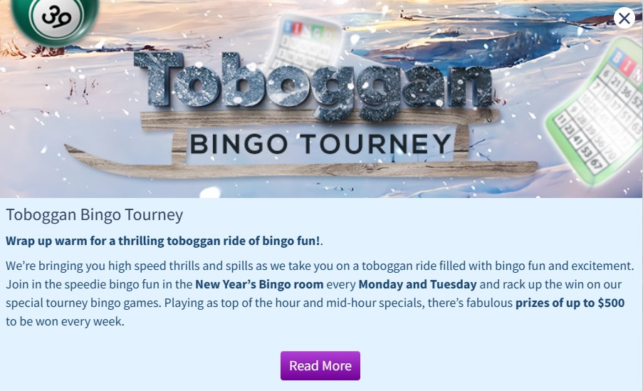 Bingo Spirit Online Toboggan Bingo Tourney 2023 prizes up to 0